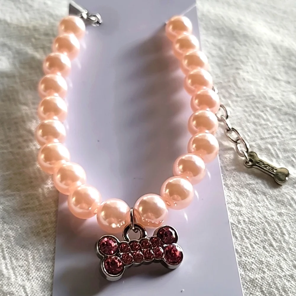 SMALL Rhinestone Bone Pendant Pet Necklace